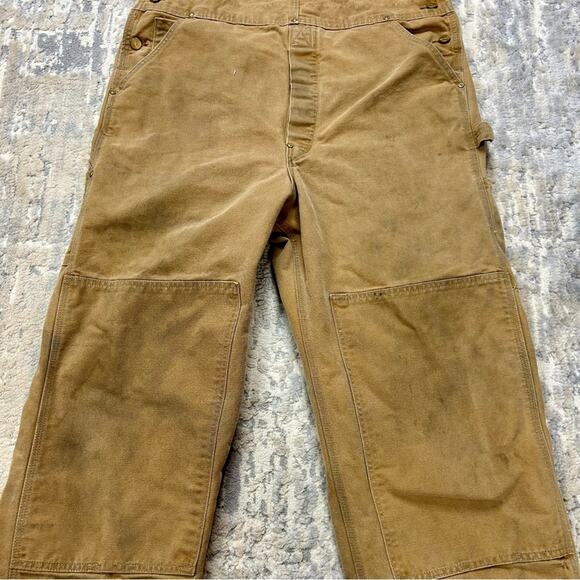 Vintage Carhartt Brown Duct Bib Overalls 1996 Union Made 38x32 6FB - Picture 5 of 8